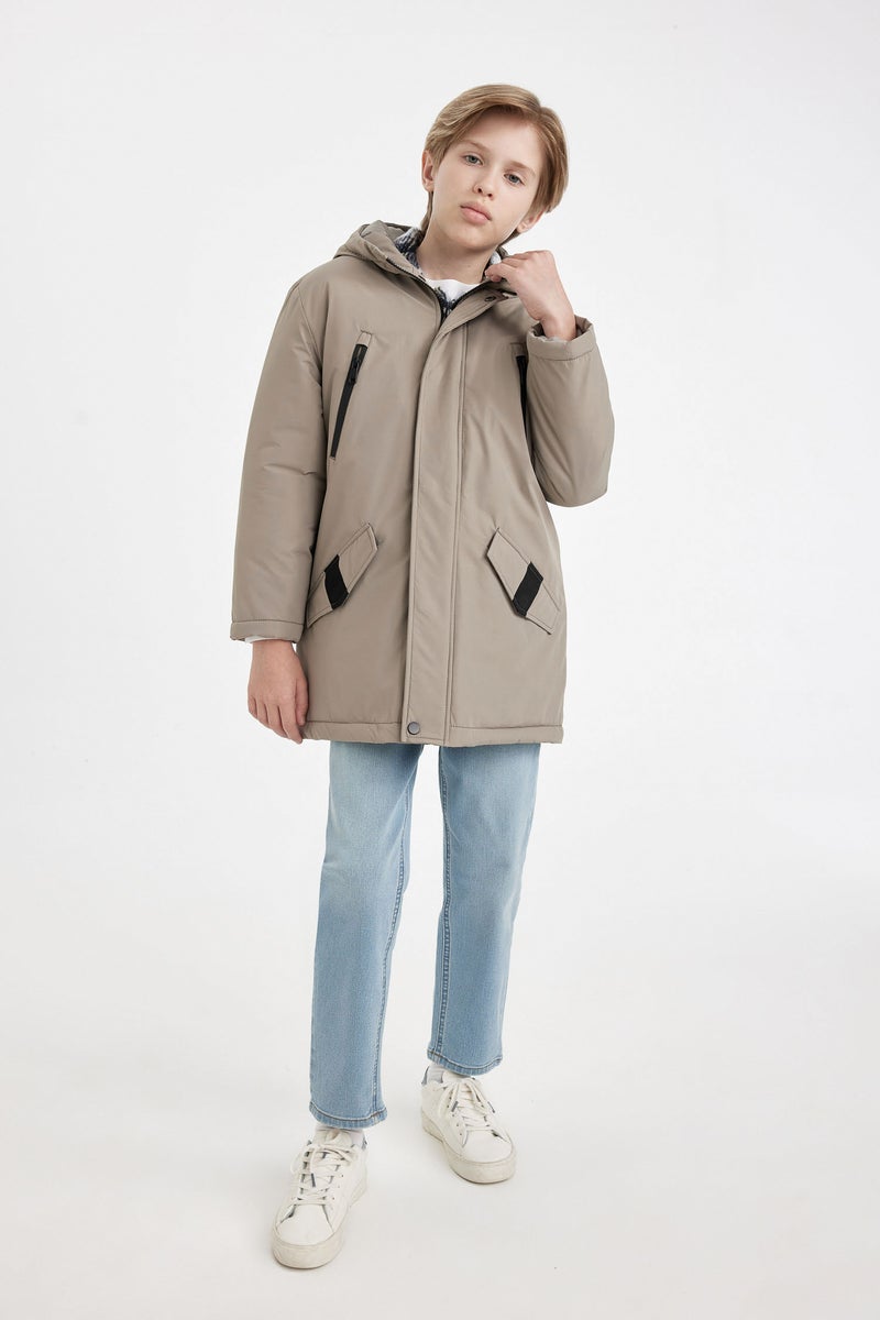 DeFacto Grey Boy Hooded Zippered Waterproof Jacket Casual - Image 2