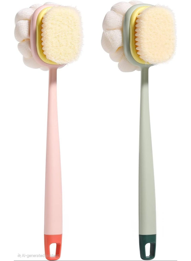 طقم فرشاة استحمام بيد طويلة – قطعتين معًا لتنظيف وتقشير الجسم - Image 1