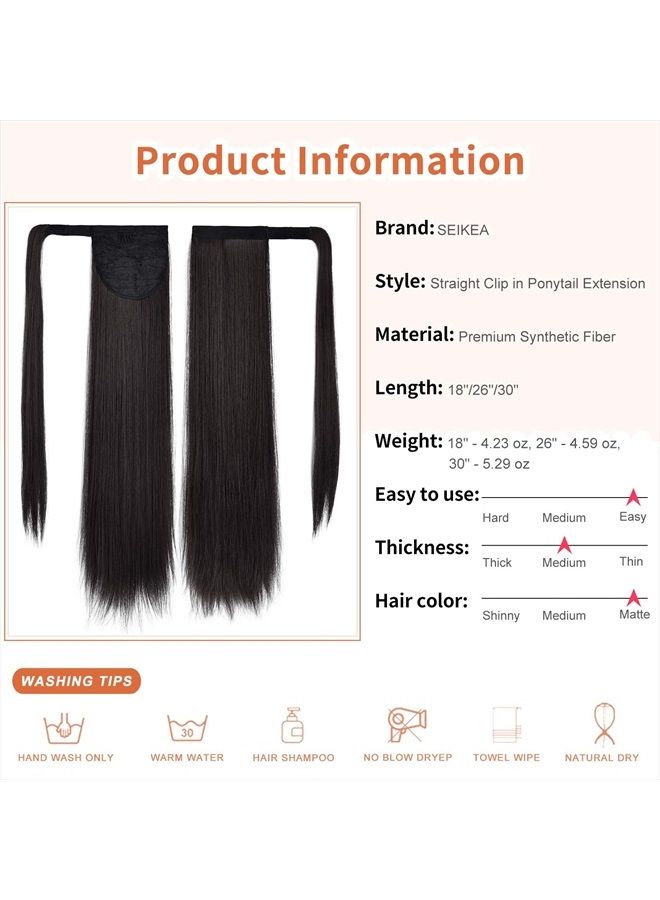 SEIKEA إكستنشن ذيل الحصان القابل للتثبيت، لف حول ذيل حصان طويل مستقيم، شعر صناعي للنساء، 26 بوصة، أسود بني - Image 4