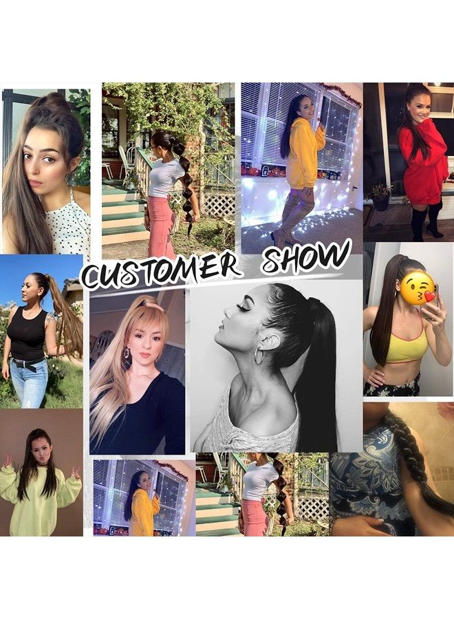 SEIKEA إكستنشن ذيل الحصان القابل للتثبيت، لف حول ذيل حصان طويل مستقيم، شعر صناعي للنساء، 26 بوصة، أسود بني - Image 3