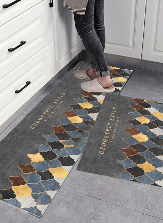 Hihonor 2-Piece Geometric Pattern Kitchen Floor Mat Set Grey, Runner Rug for Kitchen, Laundry, Living Room, Bedroom, Bathroom, Front Door - Image 2