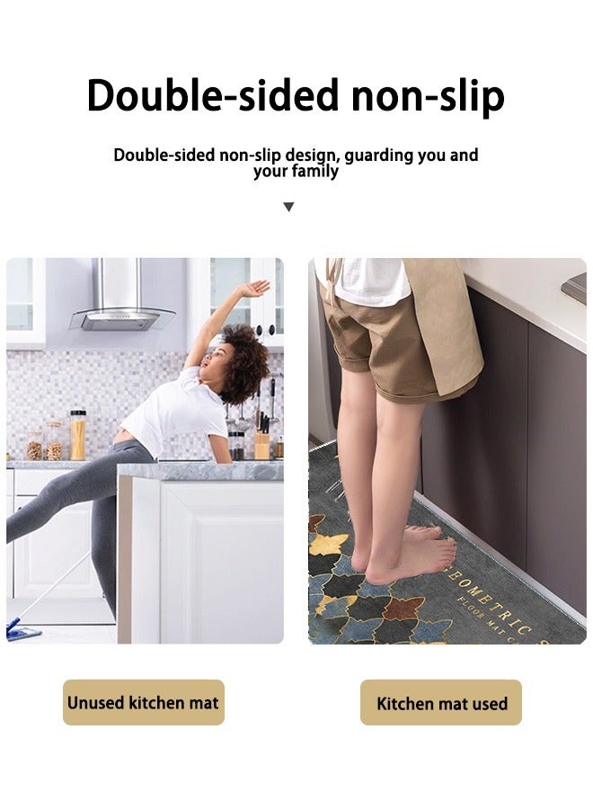 Hihonor 2-Piece Geometric Pattern Kitchen Floor Mat Set Grey, Runner Rug for Kitchen, Laundry, Living Room, Bedroom, Bathroom, Front Door - Image 4