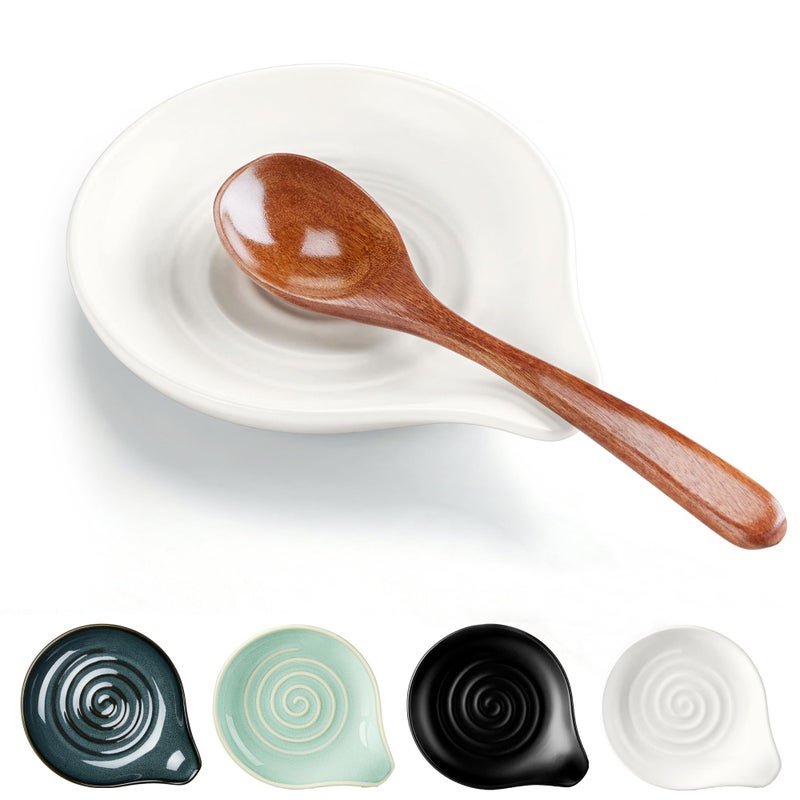 HaWare Spoon Rest for Stove Top, 5.1" Ceramic Spoon Holder for Kitchen Utensils, Coffee Spoons, Spatula, Heat-Resistant Cooking Utensil Rest for Kitchen Counter Decor, Ivory White - Image 1