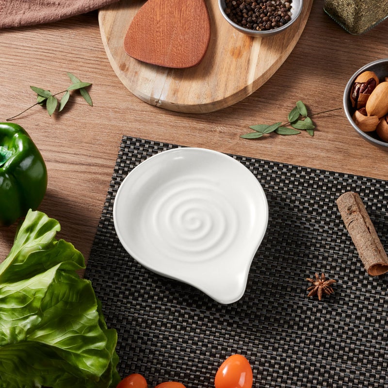 HaWare Spoon Rest for Stove Top, 5.1" Ceramic Spoon Holder for Kitchen Utensils, Coffee Spoons, Spatula, Heat-Resistant Cooking Utensil Rest for Kitchen Counter Decor, Ivory White - Image 3