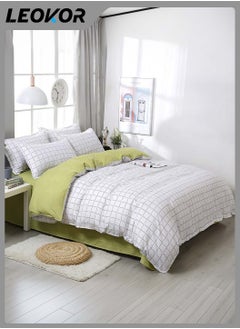 4-Piece Fresh Lattice Printed Duvet Cover Comforter Set Cotton White/Green 200x230cm - pzsku/Z682D28FC61D4CD0CA082Z/45/_/1729662414/985680f1-bfe7-404c-9093-232c09145e6b