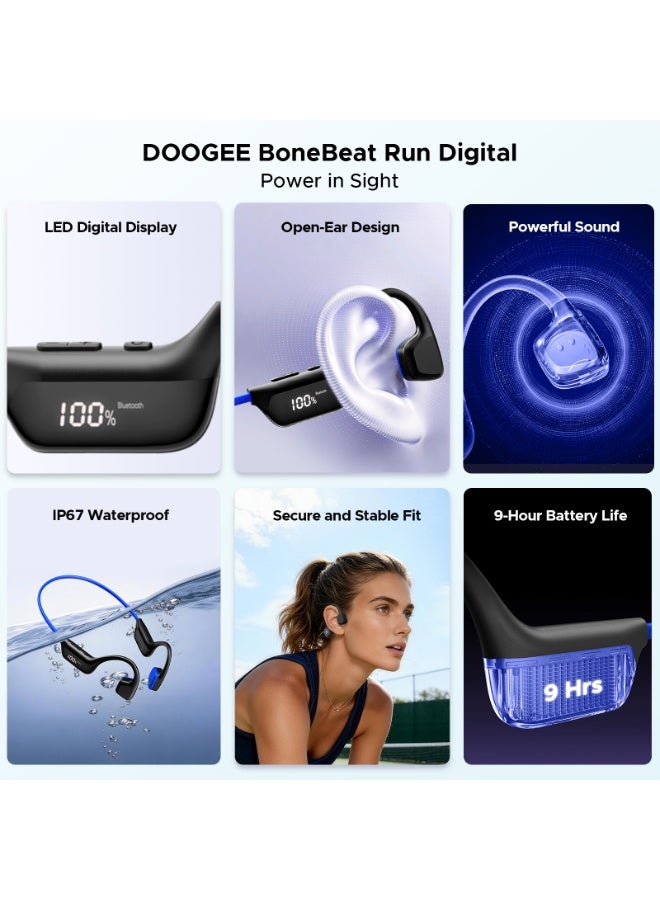 DOOGEE Bone Conduction Headphones, IP67 Waterproof for Swimming, LED Display, 9H Battery Life, Bluetooth 6.0, Dual Connection, for Running, Cycling and Fitness - Image 2