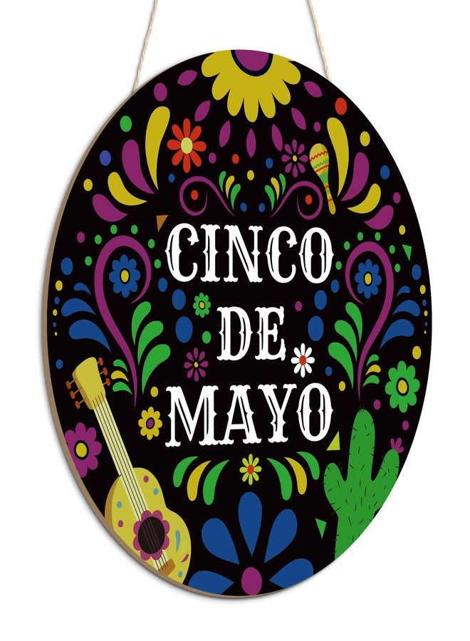 Putuo Decor Cinco De Mayo Welcome Sign Hanging Plaque Sign Wreath, Fiesta Wooden Hanging Sign Front Door Garden Decor Home Welcome Hanging Sign Decor 11.8 In - Image 1
