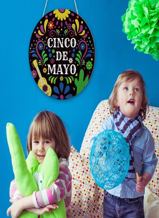 Putuo Decor Cinco De Mayo Welcome Sign Hanging Plaque Sign Wreath, Fiesta Wooden Hanging Sign Front Door Garden Decor Home Welcome Hanging Sign Decor 11.8 In - Image 5