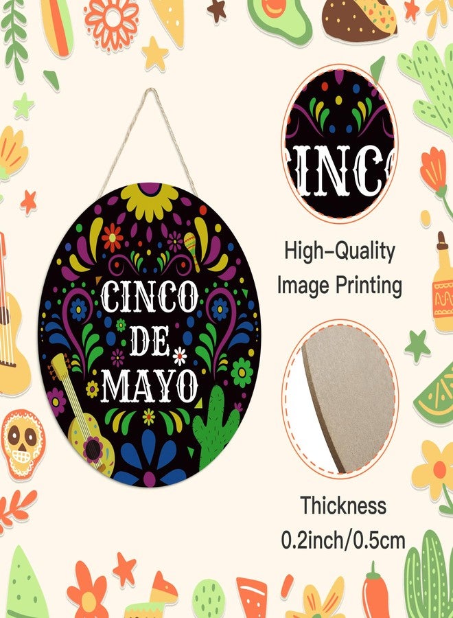 Putuo Decor Cinco De Mayo Welcome Sign Hanging Plaque Sign Wreath, Fiesta Wooden Hanging Sign Front Door Garden Decor Home Welcome Hanging Sign Decor 11.8 In - Image 3
