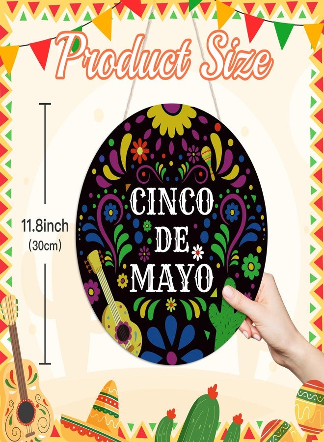 Putuo Decor Cinco De Mayo Welcome Sign Hanging Plaque Sign Wreath, Fiesta Wooden Hanging Sign Front Door Garden Decor Home Welcome Hanging Sign Decor 11.8 In - Image 2