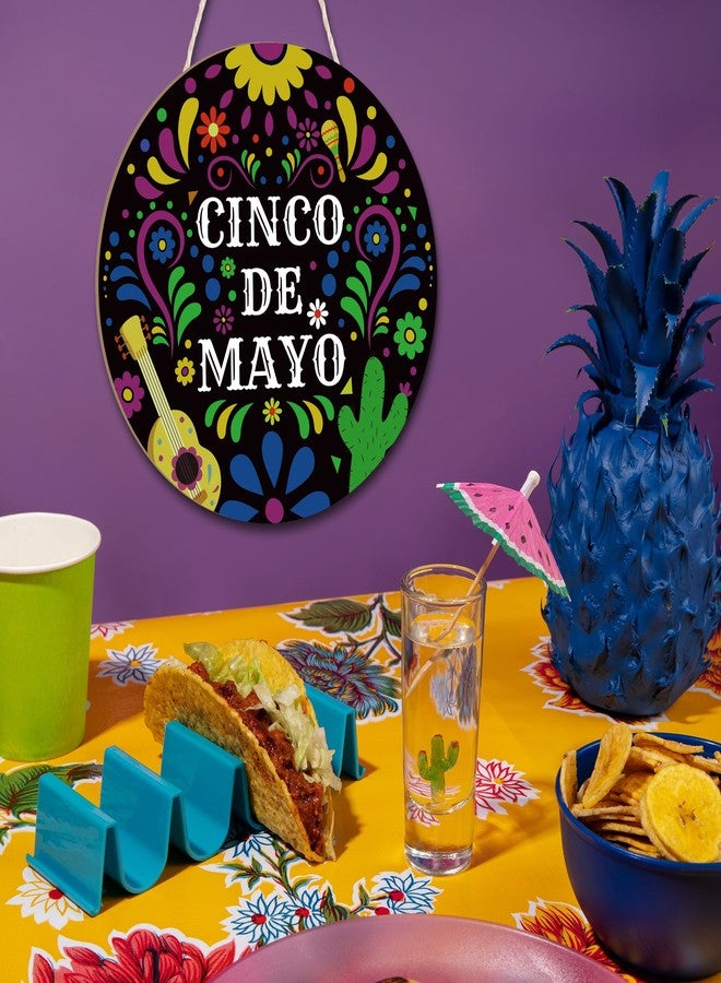 Putuo Decor Cinco De Mayo Welcome Sign Hanging Plaque Sign Wreath, Fiesta Wooden Hanging Sign Front Door Garden Decor Home Welcome Hanging Sign Decor 11.8 In - Image 4