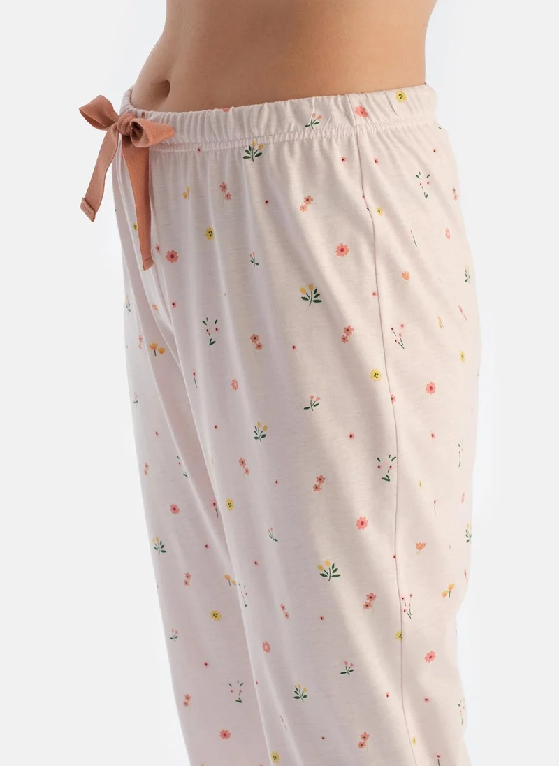 dagi Flower Print Shirt & Trousers Pajama Set Spread Collar Supreme Mid Rise Sleepwear