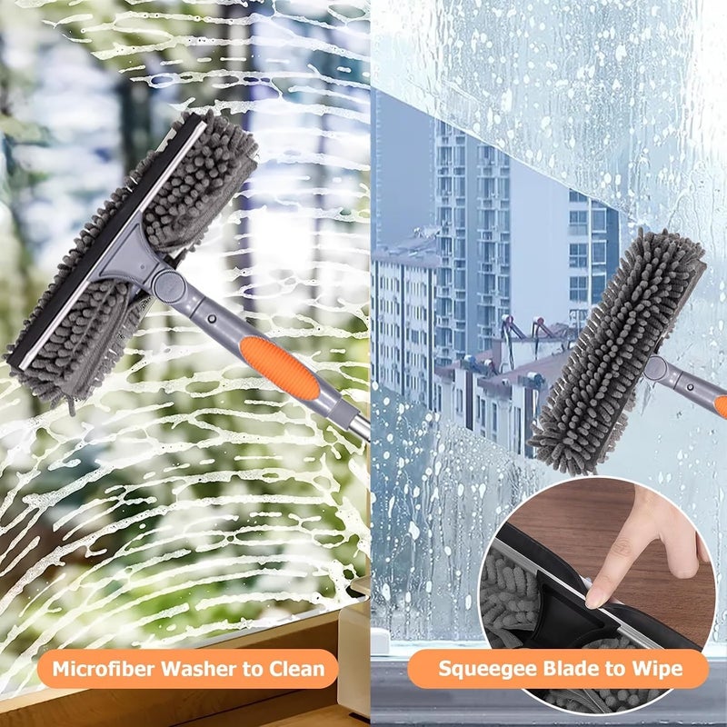 Kenmohuo 4.5M Extendable Window Cleaning Pole Set, 2in1 Long Reach Window Cleaning Equipment with Silicon Squeegee and 4 Microfiber Pad(2Orange 2Gray), Telescopic Long Handle Squeegee with Gloves - Image 5