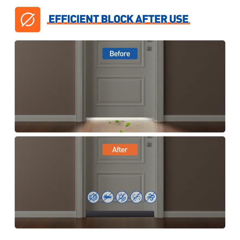 MAGZO Door Draft Stopper, 32 Inch Adjustable Under Door Gap Filler, Fits 26'' - 32'' Bottom Widths, Seals Gaps up to 1.7", Soundproof Sweep Blocks Air, Noise, Light, Dust- Grey - Image 5