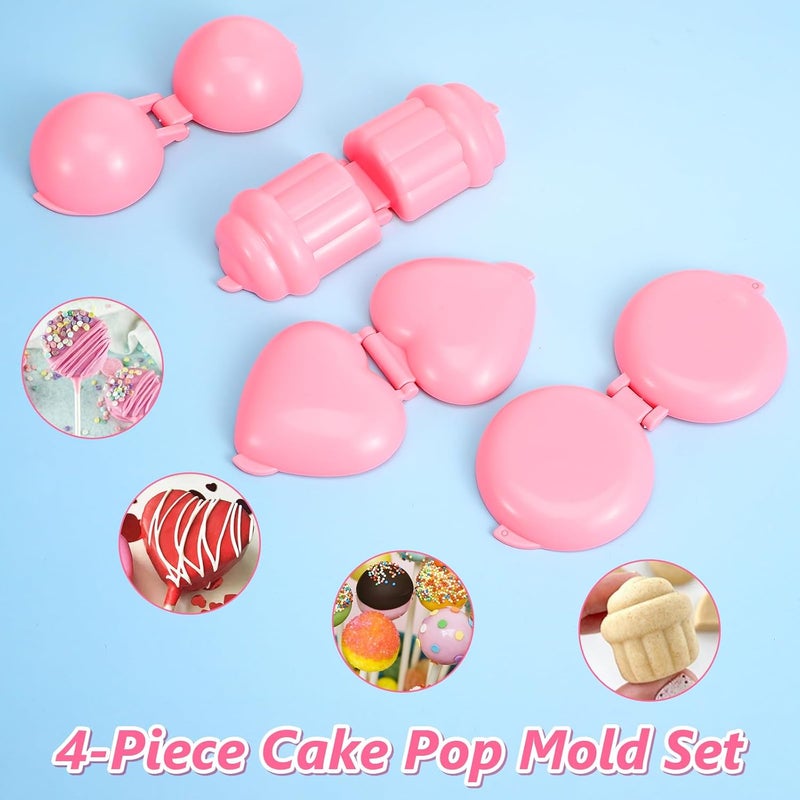 HaiFafafaing 4pcs Cake Pop Mold Shapes Press Set 4 Shapes 3D Printed Sphere Heart Round Cupcake Mold Cake Pop Cutter and Pusher Cakepop Molds DIY Mini Cakes Home Baking Birthday Party Wedding Desserts - Image 5