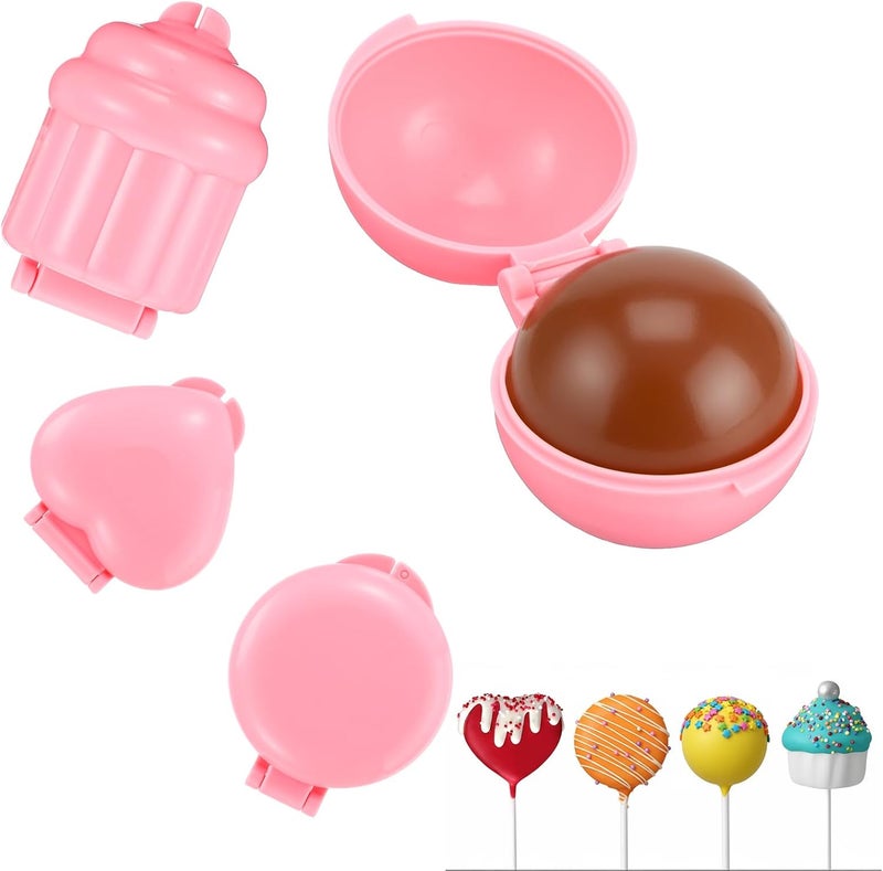 HaiFafafaing 4pcs Cake Pop Mold Shapes Press Set 4 Shapes 3D Printed Sphere Heart Round Cupcake Mold Cake Pop Cutter and Pusher Cakepop Molds DIY Mini Cakes Home Baking Birthday Party Wedding Desserts - Image 1