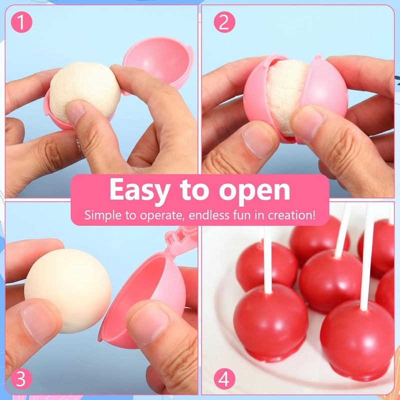 HaiFafafaing 4pcs Cake Pop Mold Shapes Press Set 4 Shapes 3D Printed Sphere Heart Round Cupcake Mold Cake Pop Cutter and Pusher Cakepop Molds DIY Mini Cakes Home Baking Birthday Party Wedding Desserts - Image 3