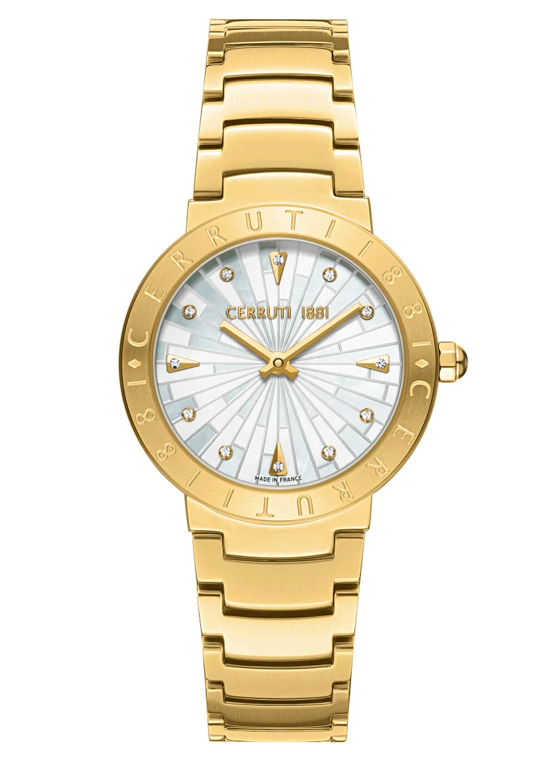 شيروتي 1881 Cerruti 1881 Filiano Analog Women's Watch - White Mother of Pearl Dial, Gold Plated Engraved Topring, Bracelet