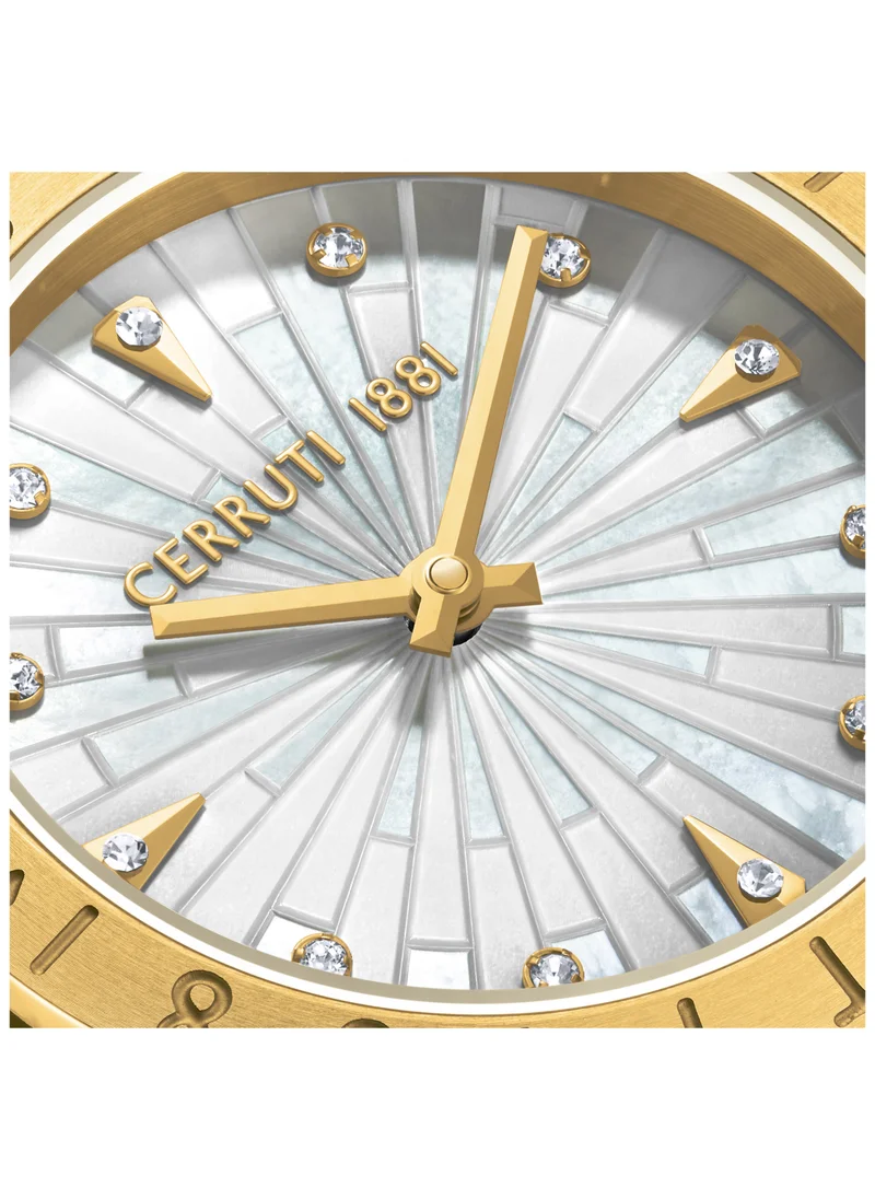 شيروتي 1881 Cerruti 1881 Filiano Analog Women's Watch - White Mother of Pearl Dial, Gold Plated Engraved Topring, Bracelet