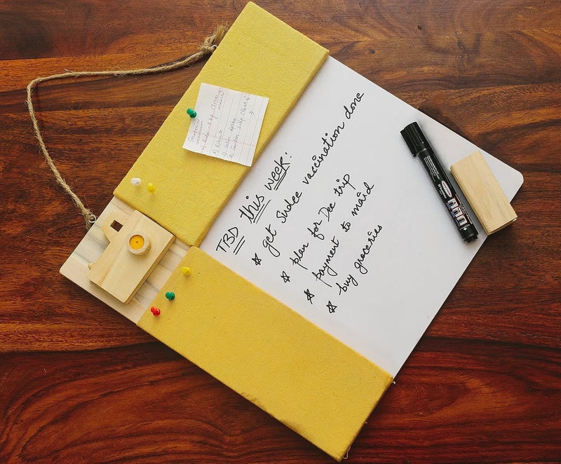 IVEI Combination Board - Pin Board and White Board Combo - Dry Erase Board - Bulletin Board - Dual White Board & Pin Board for Kids Study Room, Office, School, Home with Handcrafted Camera - Yellow - Image 5