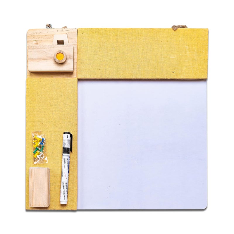 IVEI Combination Board - Pin Board and White Board Combo - Dry Erase Board - Bulletin Board - Dual White Board & Pin Board for Kids Study Room, Office, School, Home with Handcrafted Camera - Yellow - Image 1