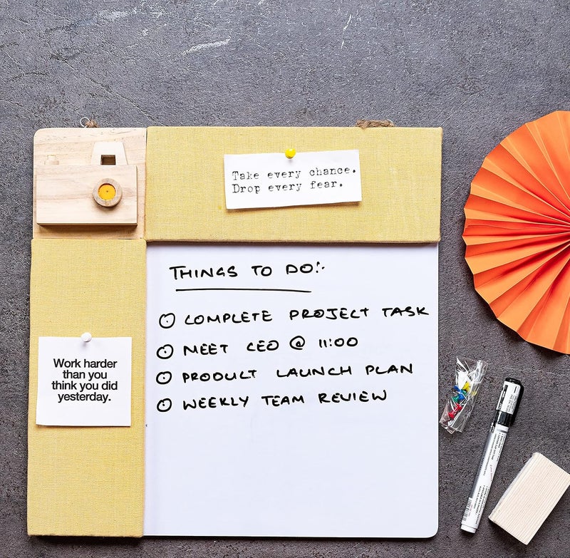 IVEI Combination Board - Pin Board and White Board Combo - Dry Erase Board - Bulletin Board - Dual White Board & Pin Board for Kids Study Room, Office, School, Home with Handcrafted Camera - Yellow - Image 3