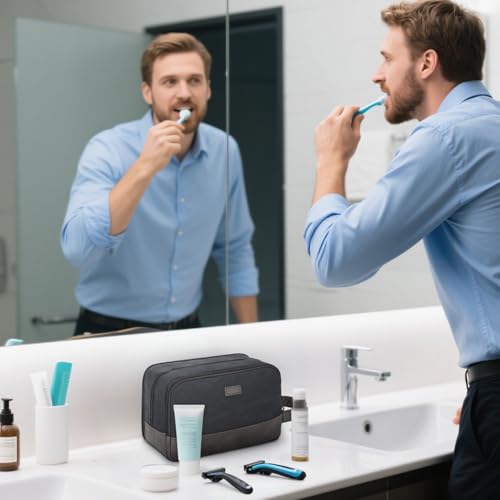 WANDF Travel Toiletry Bag for Men Large Toiletries Shaving Bag Water Resistant Hanging Dopp Kit Travel Accessories Bag for Women Men (Black) - Image 5