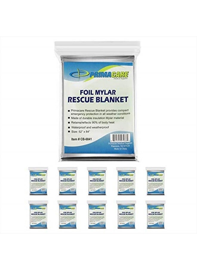PRIMACARE HB-10 Emergency Foil Mylar Thermal Blanket (Pack of 10), 52" Length x 84" Width, Silver  - Image 1