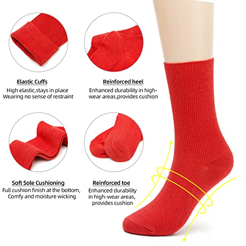 Remorty Womens Colorful Basic Sock -Unique Knit Cotton Crew Socks 3 Pack Size 4-10(Red) - Image 3
