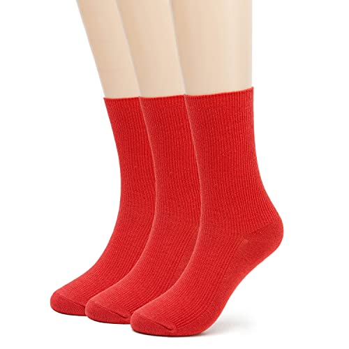 Remorty Womens Colorful Basic Sock -Unique Knit Cotton Crew Socks 3 Pack Size 4-10(Red) - Image 1