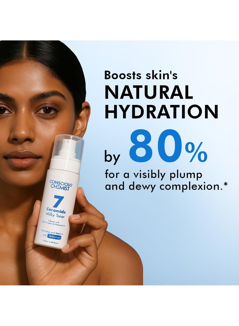 CONSCIOUS CHEMIST Hydrating Milky Face Toner | 100ml | 7 Ceramide Complex & Niacinamide | Calms, Smoothens & Strengthens Skin Barrier | Toner for Glowing skin, For Men & Women, All Skin Types - Image 2
