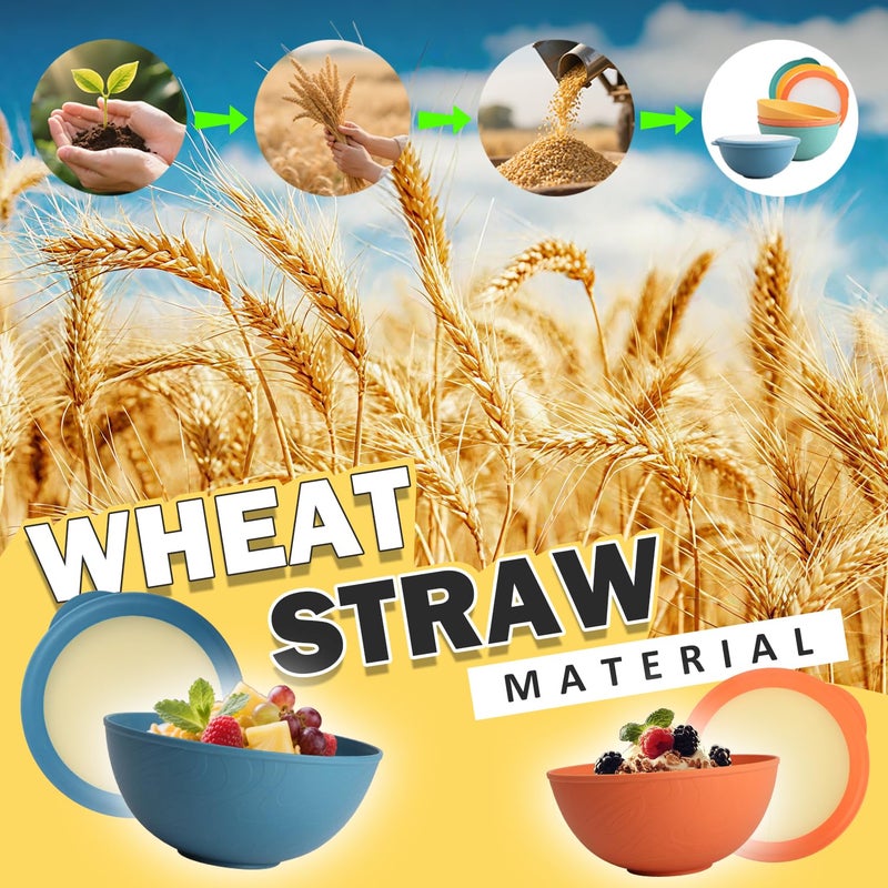 Perlapoc Wheat Straw Bowls Set with Lids, Unbreakable 40 OZ Cereal Bowls Set of 4, Salad Container for Lunch, Microwave & Dishwasher Safe Bowl Set for Kitchen, Picnic, RV, Camping, Multi - Image 5