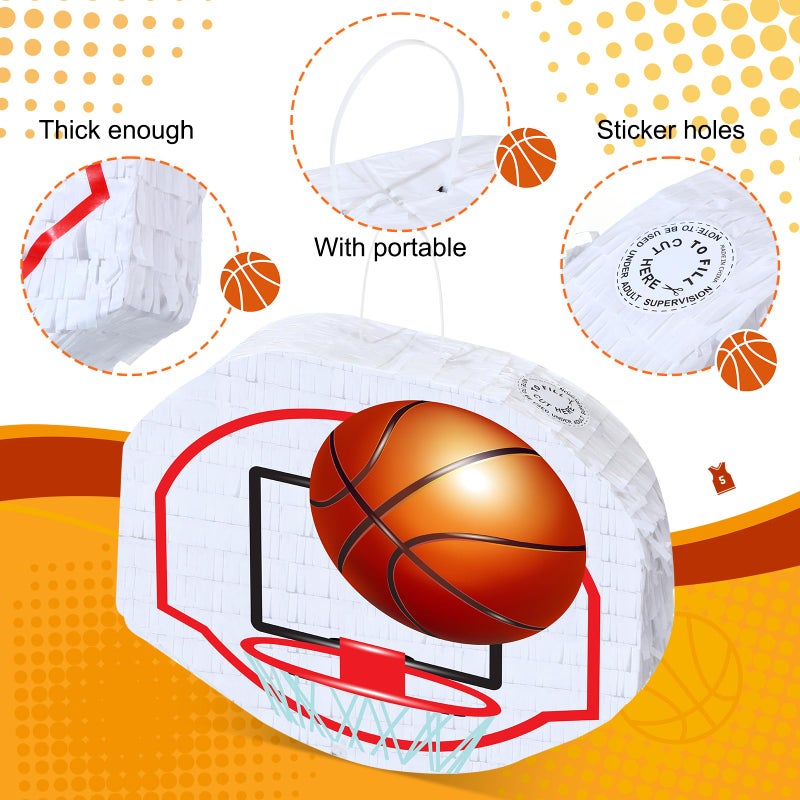 Hollowfly 162 Pcs Basketball PiÃ±ata Basketball Party Favors 13 x 10 x 3 inch with Blindfold Confetti Bat Stress Ball Keychains Wristband Whistles Eraser Slap Bracelet Sticker Birthday Party Decoration - Image 3