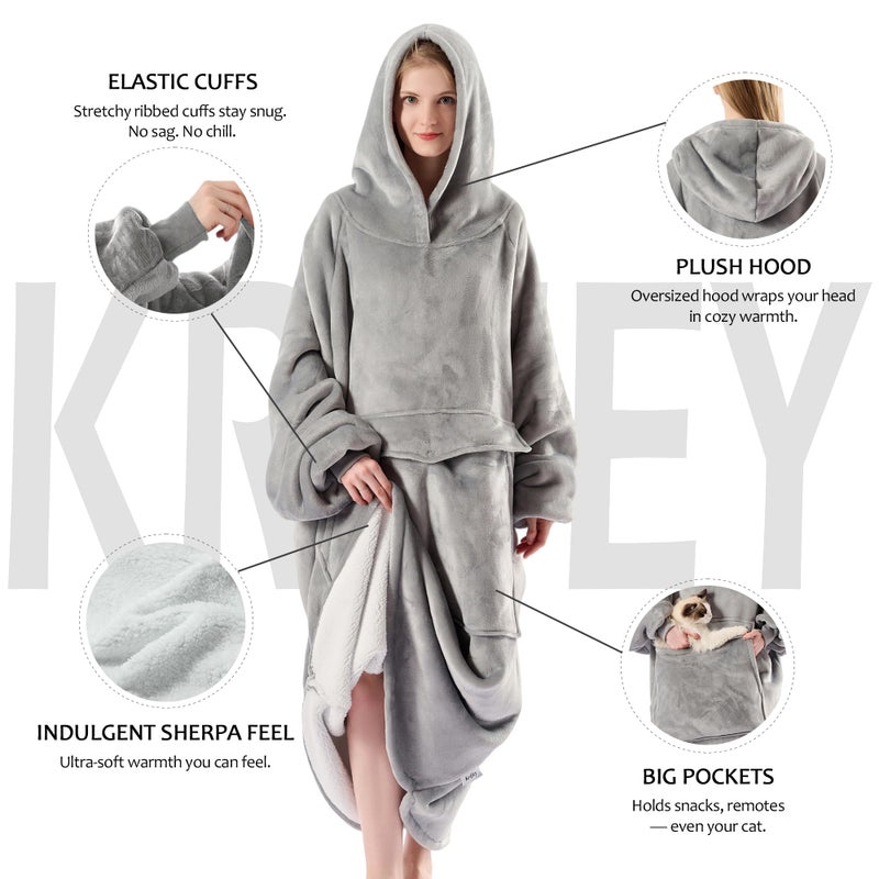 Krifey Big & Tall Wearable Blanket Hoodie with Cat Pocket, Extra Long Oversized Fleece Blanket for Adults, Cozy Birthday Gifts, Christmas Gifts - Image 4