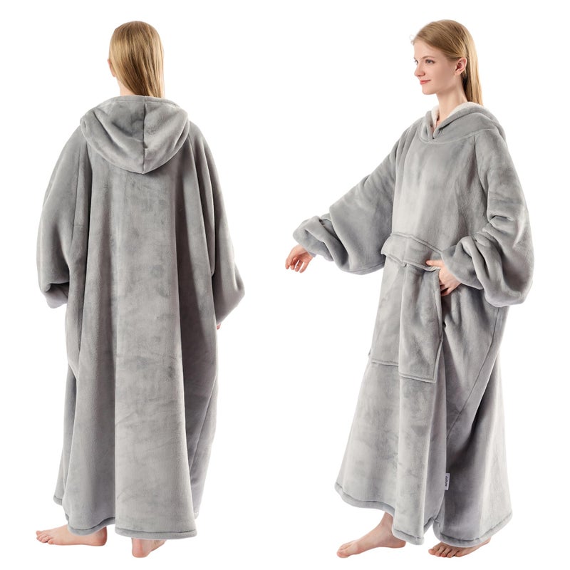 Krifey Big & Tall Wearable Blanket Hoodie with Cat Pocket, Extra Long Oversized Fleece Blanket for Adults, Cozy Birthday Gifts, Christmas Gifts - Image 3