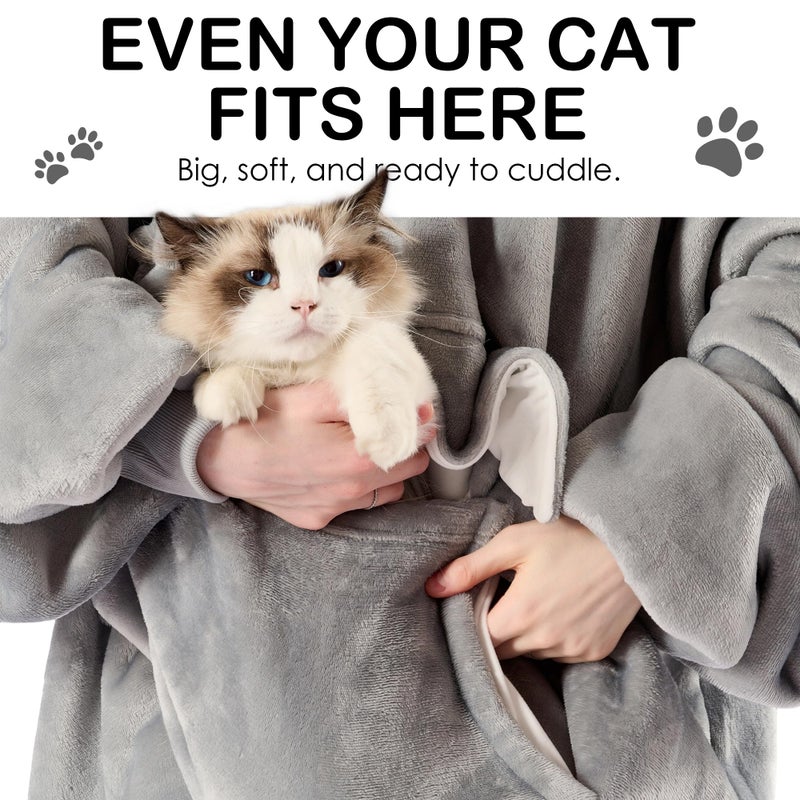 Krifey Big & Tall Wearable Blanket Hoodie with Cat Pocket, Extra Long Oversized Fleece Blanket for Adults, Cozy Birthday Gifts, Christmas Gifts - Image 2