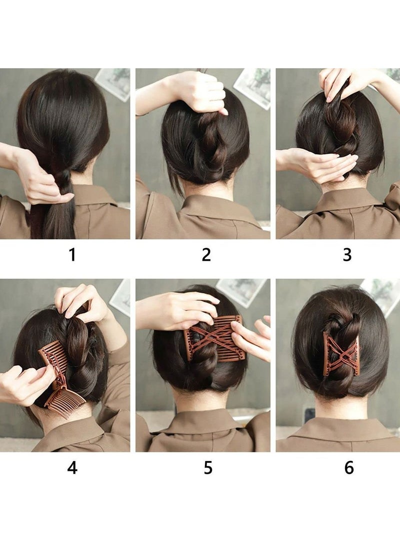 NIBEMINENT Elastic Magic Hair Comb Clips Stretchy Double Forks for Women Girls Vintage Hairstyle Multipurpose Accessories (Beads Style-Blue Brown Black) 3 Pieces - Image 4