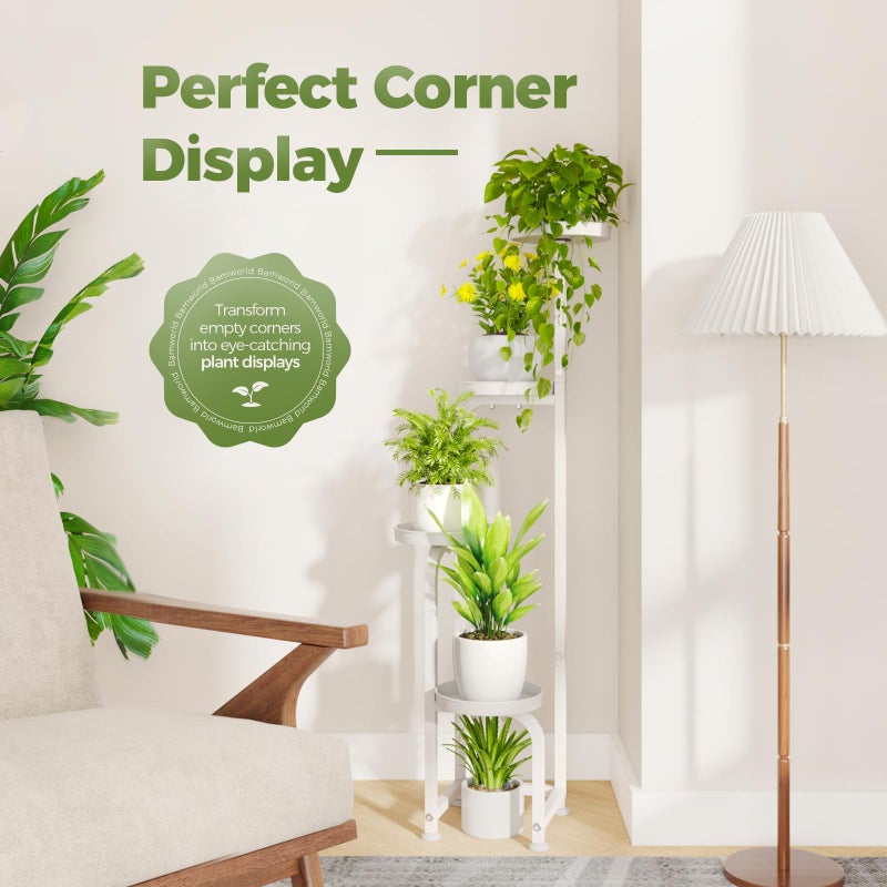 Bamworld Corner Plant Stand Indoor Outdoor, Tall Metal Flower Pot Stands for Multiple Plants, 4 Tier White Heavy Duty Plant Shelf for Patio Garden Balcony Living Room Bedroom(Patent Design) - Image 4
