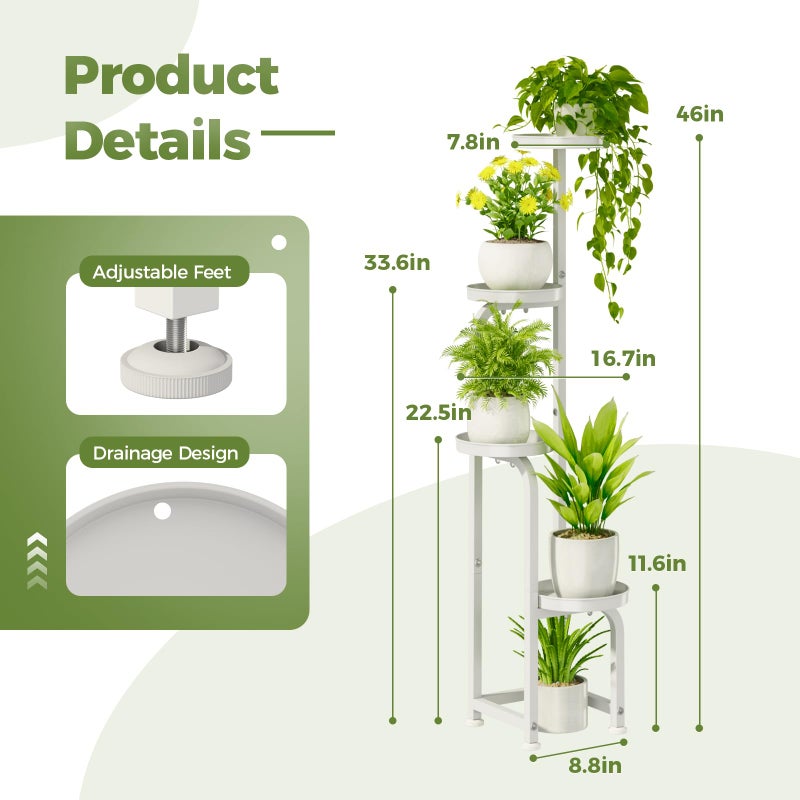 Bamworld Corner Plant Stand Indoor Outdoor, Tall Metal Flower Pot Stands for Multiple Plants, 4 Tier White Heavy Duty Plant Shelf for Patio Garden Balcony Living Room Bedroom(Patent Design) - Image 3