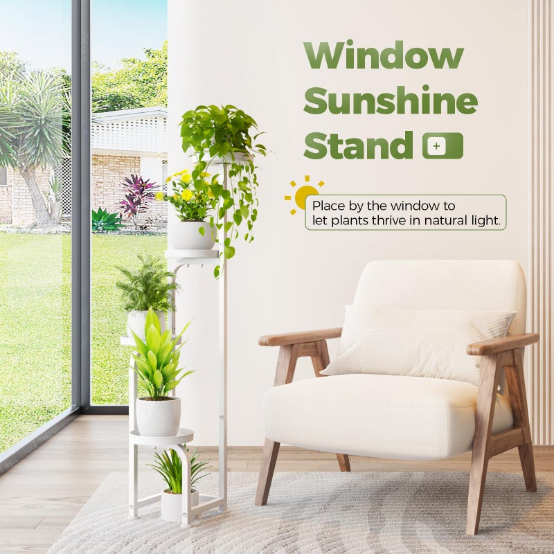 Bamworld Corner Plant Stand Indoor Outdoor, Tall Metal Flower Pot Stands for Multiple Plants, 4 Tier White Heavy Duty Plant Shelf for Patio Garden Balcony Living Room Bedroom(Patent Design) - Image 5