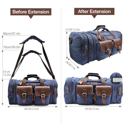 Wildroad 60L Travel Duffel Bag, Expandable Canvas Genuine Leather Duffle Bag Upgraded Overnight Weekender Bag Carry on Bag - Image 4