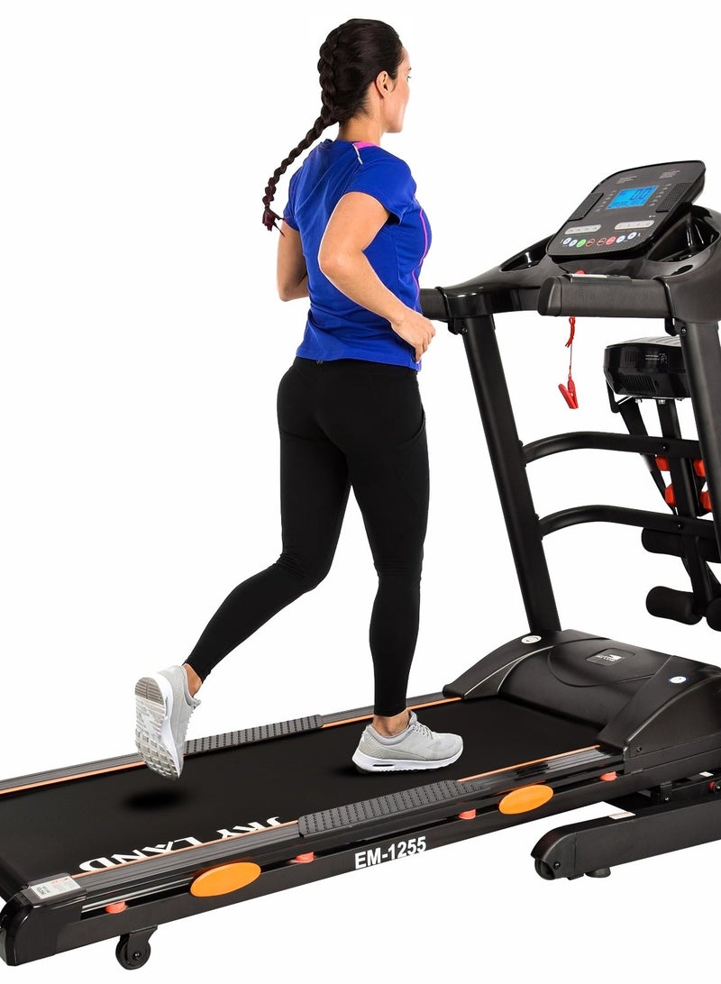 سكاي لاند جهاز مشي بقوة 5 حصان للاستخدام المنزلي مع حزام مساج، بلوتوث، تطبيق Fit Show، ميل 15%، جهاز جري قابل للطي لصالة الألعاب الرياضية المنزلية، سعة 120 كجم – EM-1255 - Image 1