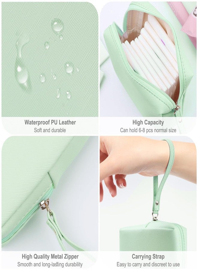 Teircno Sanitary Napkin Period bag for Women, Sanitary Napkin Storage Bag, PU Leather Sanitary Pad Bags Pounch, Portable Tampons Zipper Organizer Bag with Handle for Ladies - Image 4