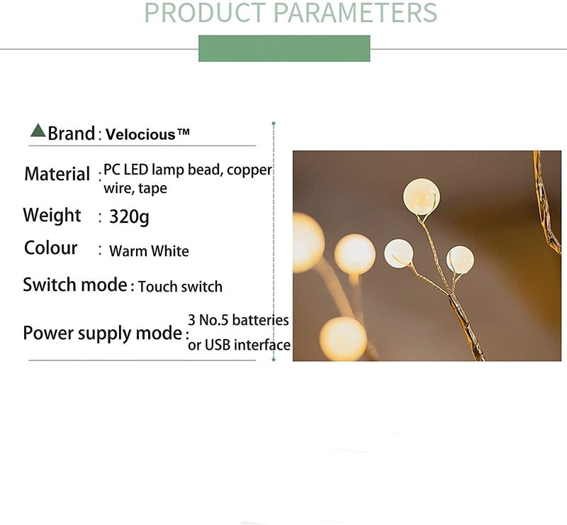 VELOCIOUS Velocious LED Tabletop Bonsai Tree Light Touch Switch DIY Artificial Light Tree Lamp Decoration Festival Holiday BatteryUSB Operated Pearl Node Lamp  - Image 4
