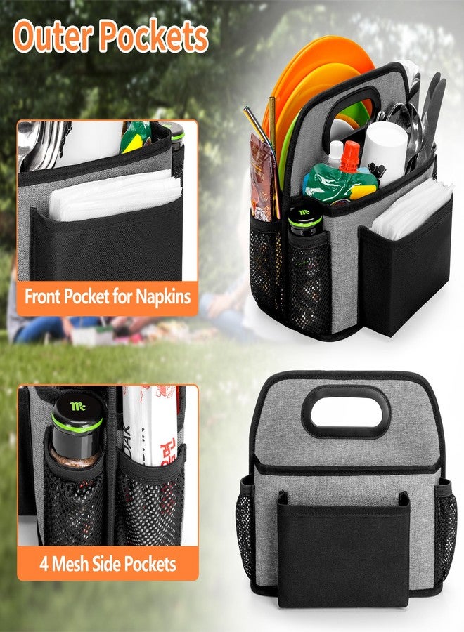 HODRANT Paper Plate Organizer, Disposable Utensil Holder with 4 Compartments for Cup Fork Spoon Napkin, Buffet Silverware Storage Caddy, Metal Cutlery Dispenser for Counter Party Picnic Flatware, Gray - Image 4