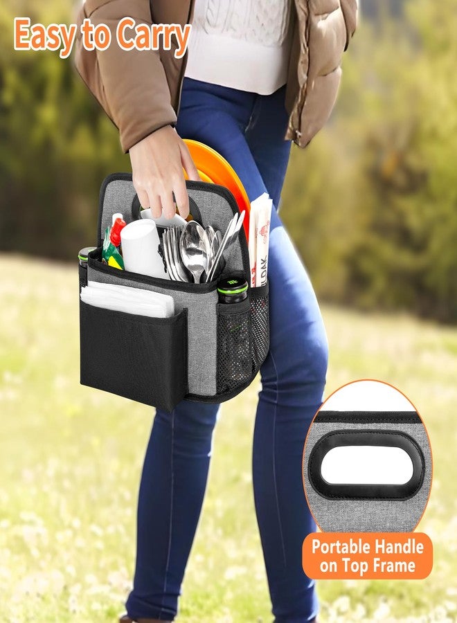 HODRANT Paper Plate Organizer, Disposable Utensil Holder with 4 Compartments for Cup Fork Spoon Napkin, Buffet Silverware Storage Caddy, Metal Cutlery Dispenser for Counter Party Picnic Flatware, Gray - Image 5