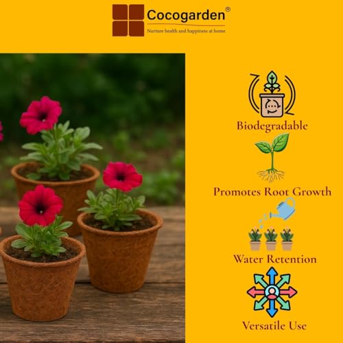 cocogarden Natural Coco Coir Pots Planters for Plants (6 inch, Pack of 5) - Image 3