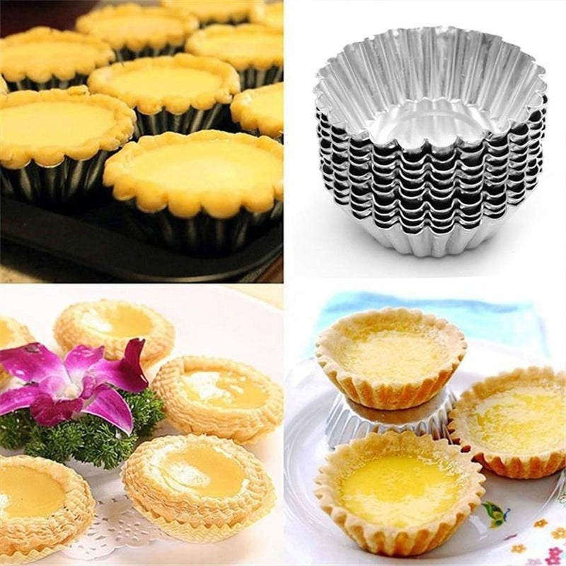 Vidillo Egg Tart Mold 150pcs Disposable Foil Trays Muffin Cases Egg Tart Tins Mince Pie Foil Cake Cases Pudding Cake Cookie Mold Lined Mould Pastry Dish Aluminium Mold Cups Cases Tin Pans for Wedding Birthday - Image 3