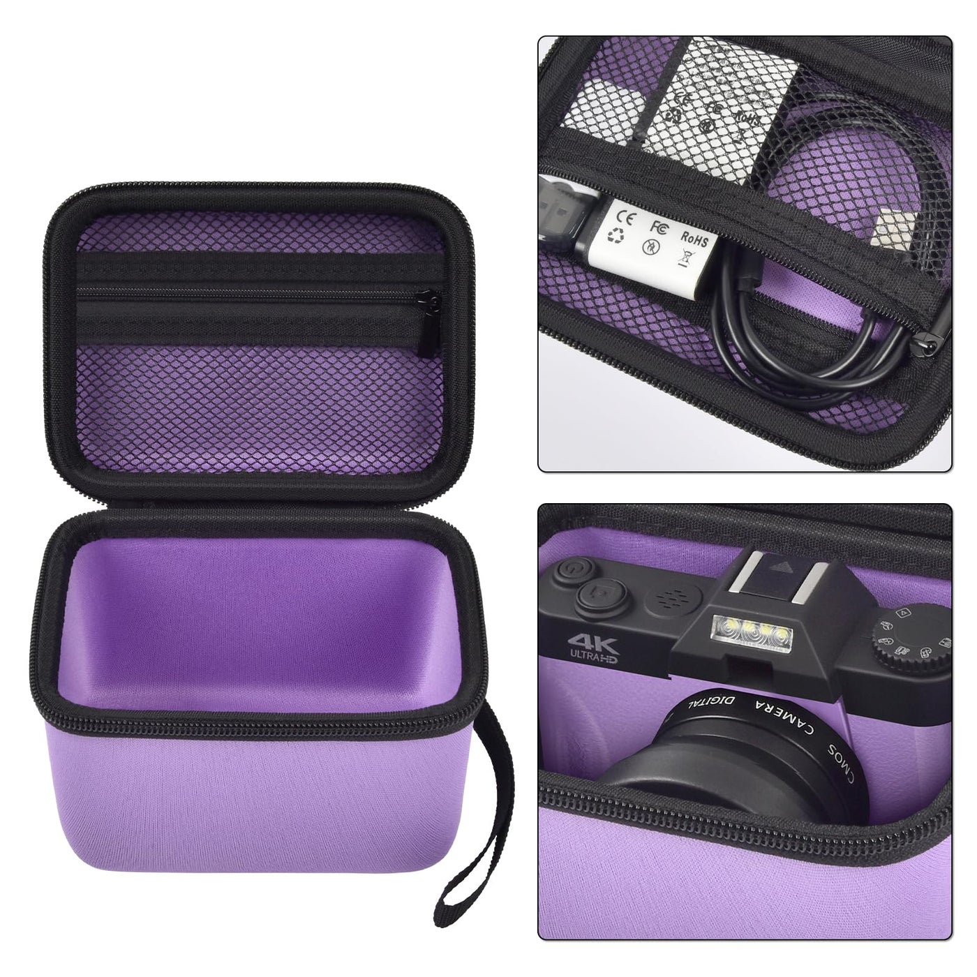 Hard EVA Case For 4K Vlogging Cameras – Protective Waterproof Storage For Duluvulu, TEBNGIHNM, Oiadek & Similar Cameras (Purple)
