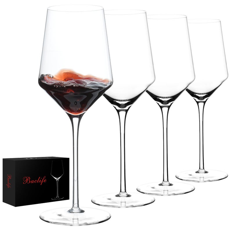 BACLIFE Hand Blown Red Wine Glasses Set of 4  15 oz Premium Crystal Wine Glasses With Long Stem  Unique Wedding Gift Daily Use